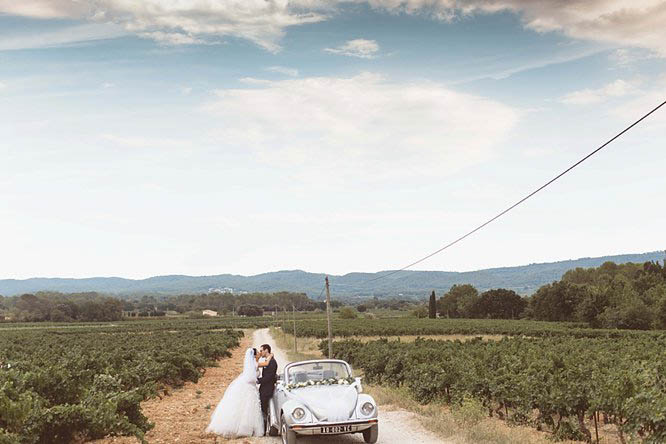 white vw convertible wedding car 