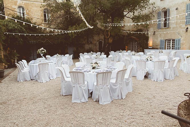 wedding tables outside chateau de robernier