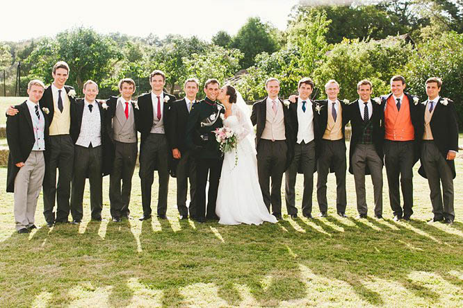 wedding group shot ushers wearing morning suits