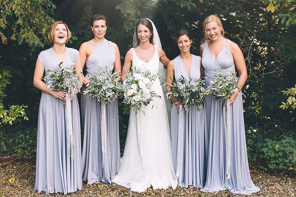 two birds grey bridesmaids dress