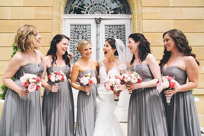 bride and bridesmaids laughing photo france
