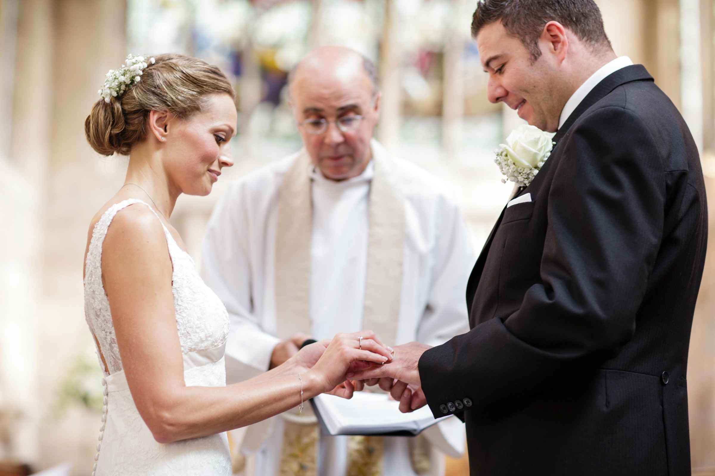 exchange of wedding rings in a christian church