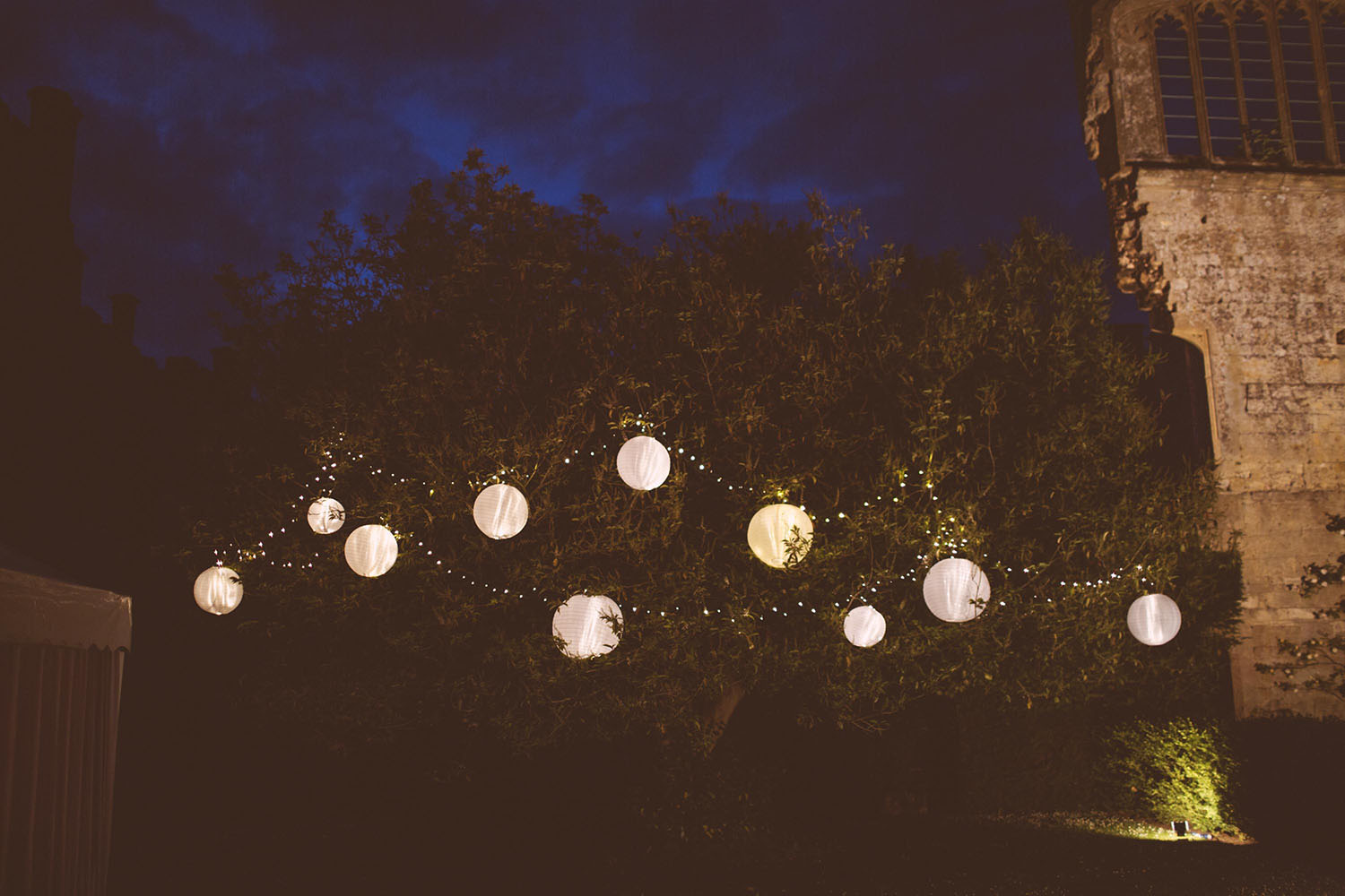 hanging paper lanterns trees autumn wedding